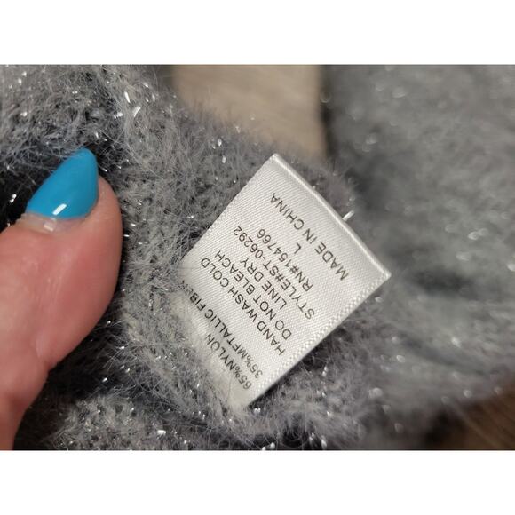 Papillon Gray Metallic Silver Thread Crewneck Sweater Pullover Soft Large - Picture 4 of 5